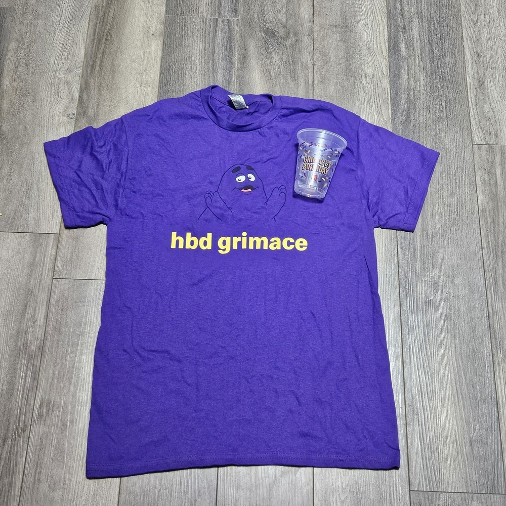 Grimace Birthday Shake Cup Tshirt Med HBD Mcdonalds June 2023‎ PROMO Collectible